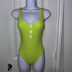 Solid and striped chartreuse ribbed swimsuit size xs